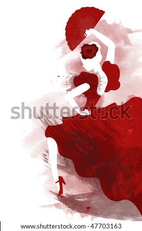 Watercolor of passionate flamenco dancer