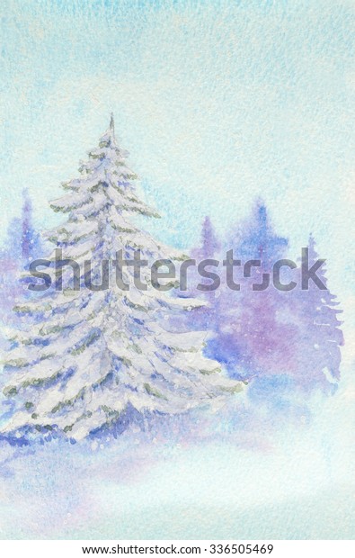 Watercolor Showing Spruce Pine Tree Covered Stock Photo (Edit Now ...