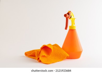 Watercolor Spray Bottle With Cleaning Cloth. Solution For Home Hygiene