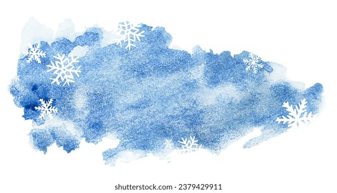 watercolor stain with copy space and snowflakes on a white isolated background - Shutterstock ID 2379429911