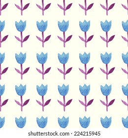 watercolor style seamless pattern with blue tulips - Shutterstock ID 224215945