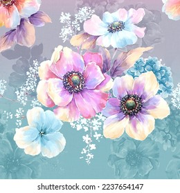 Watercolor Various Flowers Butterfly Rose Peony Scenery - Shutterstock ID 2237654147