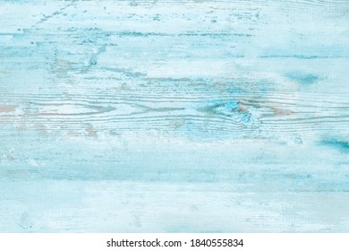 Watercolor White-blue Wood Background. Light Blue Wood Texture Of Pine Board With Knots. Blue Washed Wood Texture. Wood Table Top View.