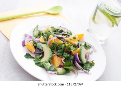 Watercress Salad With Onions, Oranges And Avocado