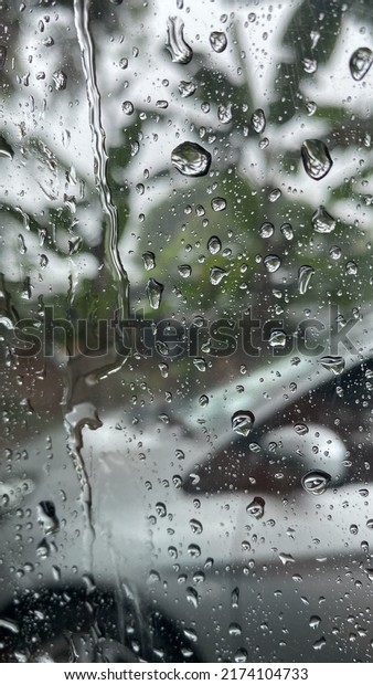 waterdrop\
on the glass of car on raining day when\
driving