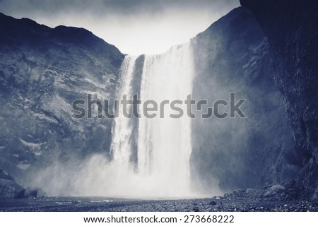 Waterfall amazing beautiful landscape nature background black and white