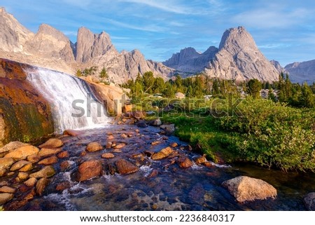 A Waterfall Among Steep Granite Mountains.
Cirque of Towers, Wind River Range, Wyoming