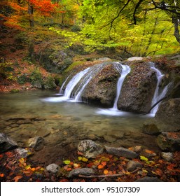 Waterfall In The Autumn In The Crimea