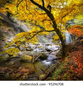 Waterfall In The Autumn In The Crimea