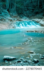 waterfall, blue water, longexposure , forest