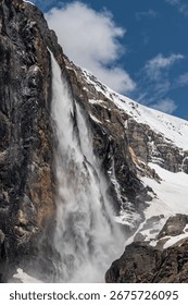 A waterfall cascading down from cliff