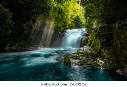 The waterfall with the crystal clear water 