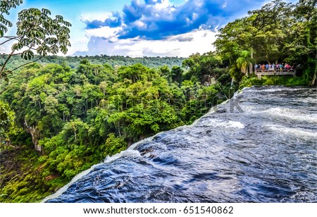 Waterfall edge top view landscape
