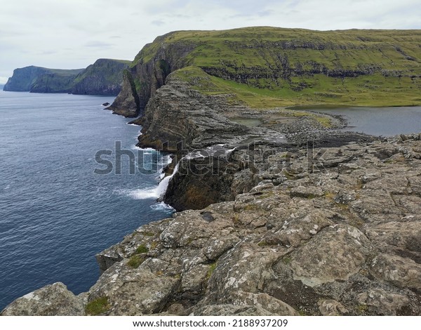 Image showcasing Waterfall Falling Into Ocean High Lake Stock Photo 2188937209 ...