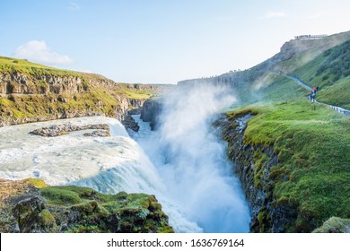 Waterfall Gullfoss In South Iceland On A Sunny Summer Day