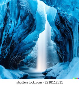 Waterfall Inside Blue Ice Cave