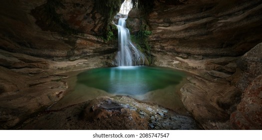 Waterfall inside a cave in the mountain