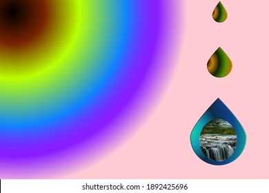 Waterfall inside a tear drop with radial colors