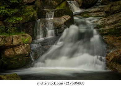 Waterfall in Karpacz town in Krkonose mountains in spring soon fresh morning - Shutterstock ID 2173604883