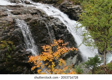 Waterfall in Khibiny mountains in Murmansk region, Far North Russia