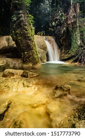 Waterfall Located In The Batu Pahat District Of Perlis Solve A Small Waterfall Located. A Limestone Waterfall Is Beautiful. Selected Focus.