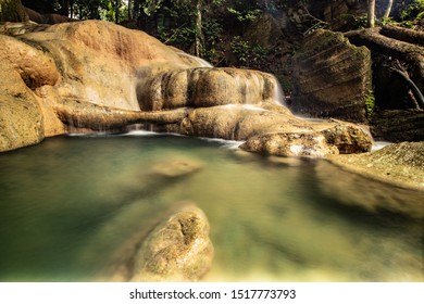 Waterfall Located In The Batu Pahat District Of Perlis Solve A Small Waterfall Located. A Limestone Waterfall Is Beautiful. Selected Focus.