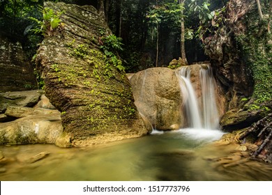 Waterfall Located In The Batu Pahat District Of Perlis Solve A Small Waterfall Located. A Limestone Waterfall Is Beautiful. Selected Focus.