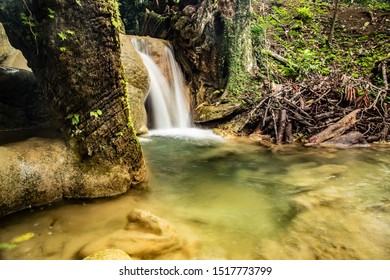 Waterfall Located In The Batu Pahat District Of Perlis Solve A Small Waterfall Located. A Limestone Waterfall Is Beautiful. Selected Focus.