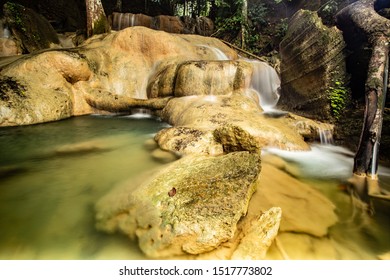 Waterfall Located In The Batu Pahat District Of Perlis Solve A Small Waterfall Located. A Limestone Waterfall Is Beautiful. Selected Focus.