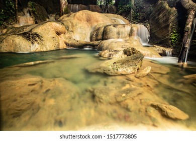 Waterfall Located In The Batu Pahat District Of Perlis Solve A Small Waterfall Located. A Limestone Waterfall Is Beautiful. Selected Focus.