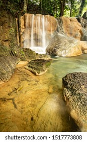 Waterfall Located In The Batu Pahat District Of Perlis Solve A Small Waterfall Located. A Limestone Waterfall Is Beautiful. Selected Focus.