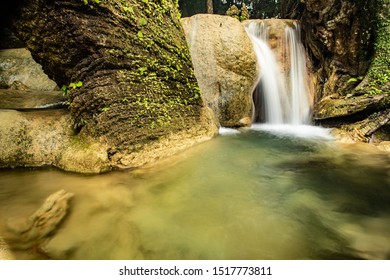 Waterfall Located In The Batu Pahat District Of Perlis Solve A Small Waterfall Located. A Limestone Waterfall Is Beautiful. Selected Focus.