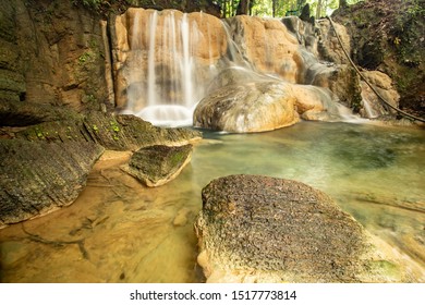 Waterfall Located In The Batu Pahat District Of Perlis Solve A Small Waterfall Located. A Limestone Waterfall Is Beautiful. Selected Focus.