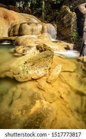 Waterfall Located In The Batu Pahat District Of Perlis Solve A Small Waterfall Located. A Limestone Waterfall Is Beautiful. Selected Focus.