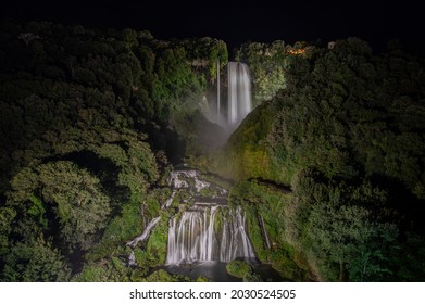 waterfall of marmore by night opening in summer