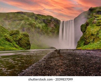 Waterfall with name Skógafoss Viking area of Iceland