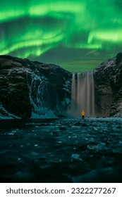 Skógafoss Waterfall northern Lights Iceland