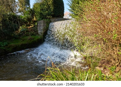 Waterfall in an oriental water garden 