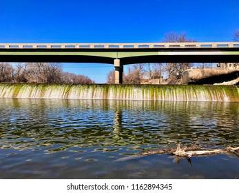 Waterfall Over A Dam On The Neosho River