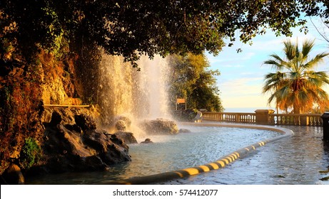 Waterfall in the Park of Castle Hill, Nice France