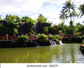 Waterfall In Polynesian Cultural Center, Hawaii