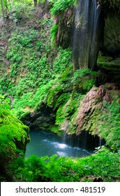 Waterfall And Pool At Westcave Preserve, Texas.