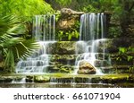 A Waterfall in the Prehistoric Park at Zilker Botanical Garden in Austin Texas