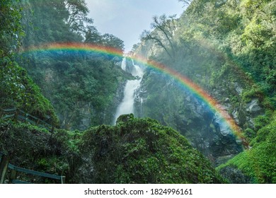 Waterfall And Rainbow At Zacatlan Puebla