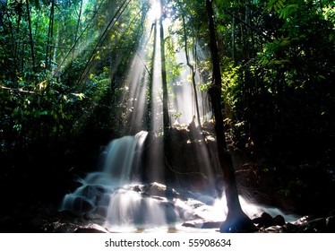 waterfall with ray of light
