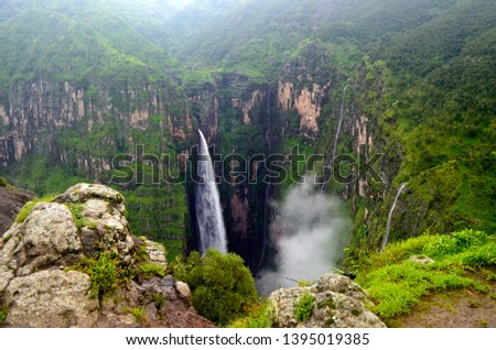 Waterfall in a remote valley in Simien Mountains National Park, Ethiopia Stock photo © 