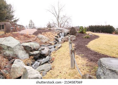 Waterfall Rocky Grassy Hill Landscape