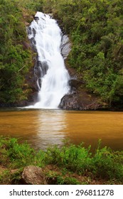 Waterfall Santo Izidro Of National Park Serra Da Bocaina, Brazil. Selective Focus.  Toning Effect