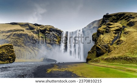 Waterfall at skogafoss, Iceland. Skógafoss, Ísland