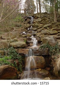 Waterfall in springtime. Honor Heights park in Muskogee, Oklahoma